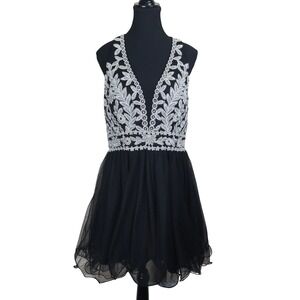 Blondie Nites Junior Party Dress Size 15 Sequin Lace Black Tulle Mini Y2K‎ 90s